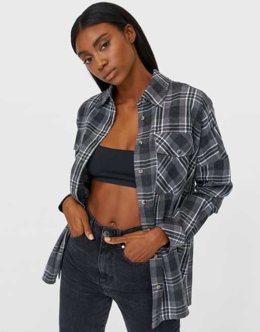 stradivarius check overshirt