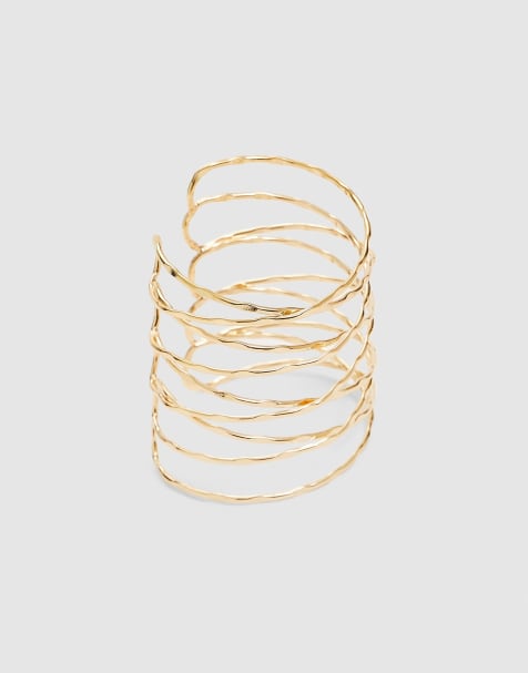 Stradivarius - Bracciale a fascia color oro con motivo sovrapposto - view 1