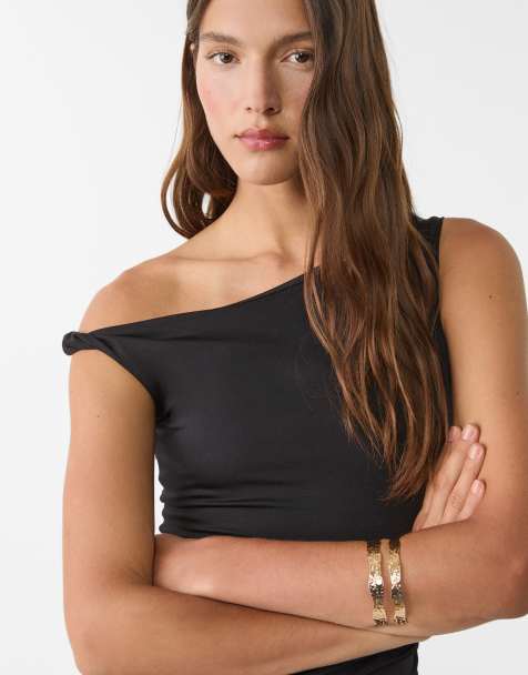 Stradivarius - Bracciale a fascia color oro zigrinato - view 1