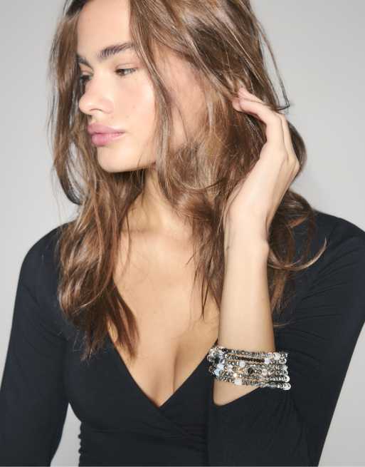 Stradivarius bracciale con perline grigio, 2 di 4