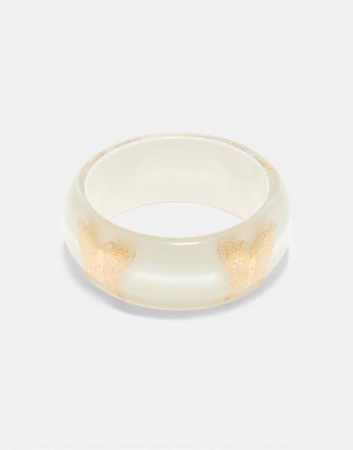 Stradivarius - Bracciale rigido color écru e oro