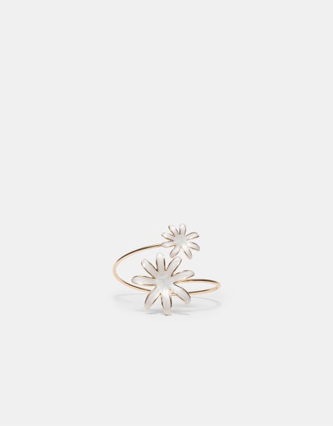 Stradivarius - Bracelet avec deux fleurs en émail - Doré - view 1