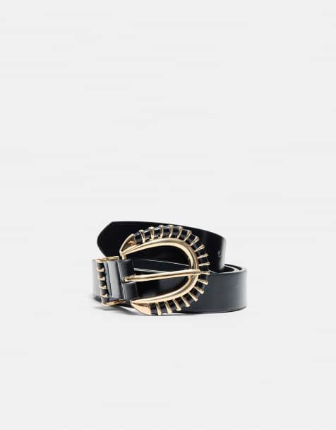 Stradivarius Braided buckle belt in black - view 1