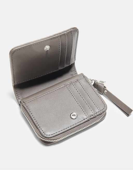 Stradivarius Braided-effect card holder purse in dark grey, 2 of 4