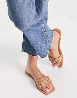 STRADIVARIUS BRAIDED STRAP SANDALS IN BROWN