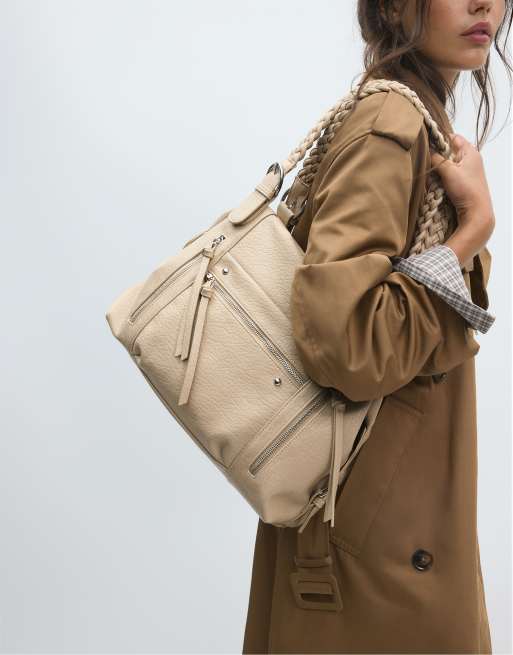 Stradivarius Braided strap shoulder bag in beige, 2 of 4