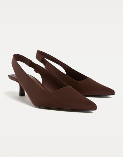 Stradivarius – Braune Schuhe mit Kitten-Absatz und Fersenriemchen - view 1