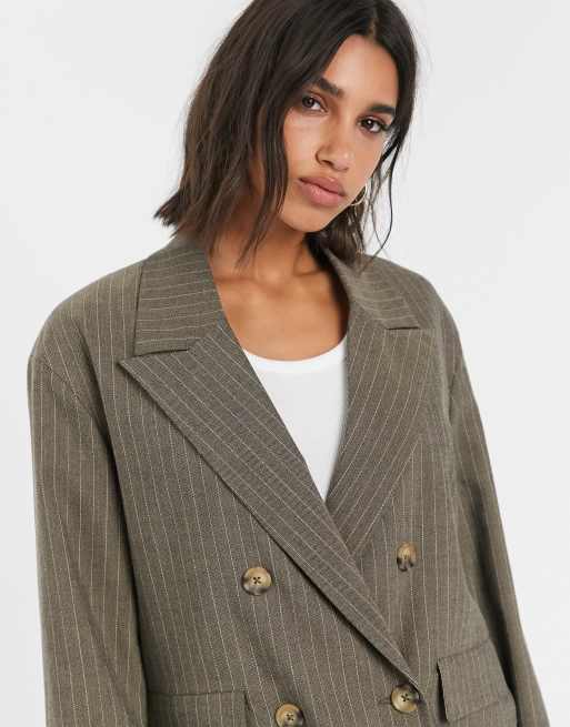 Stradivarius Brauner Blazer Mit Nadelstreifen Asos