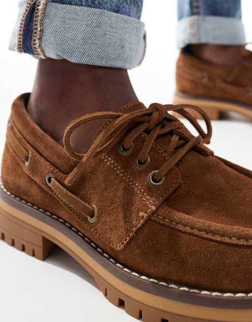 Stradivarius – Brązowe buty żeglarskie z imitacji zamszu, 3 z 4