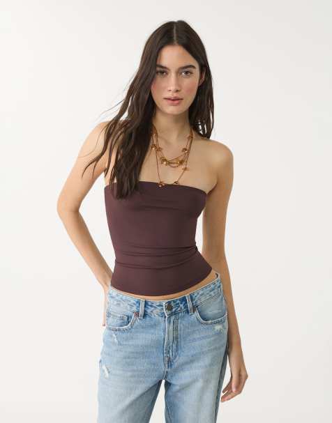 Stradivarius – Brązowy top bandeau z poliamidu - view 1