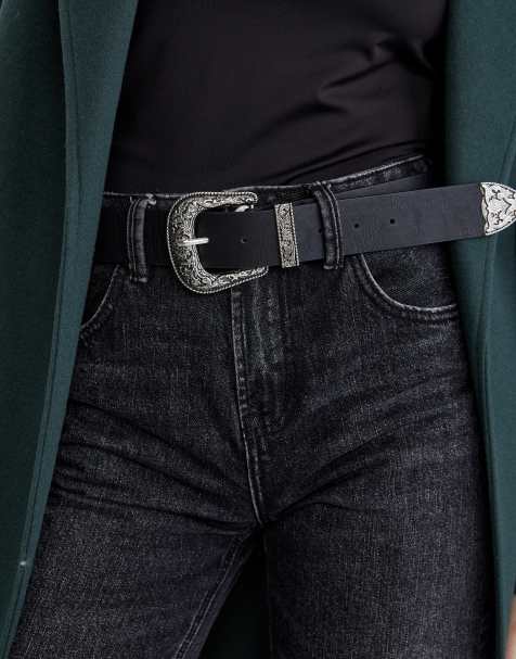 Stradivarius - Brede cowboyriem in zwart - view 1