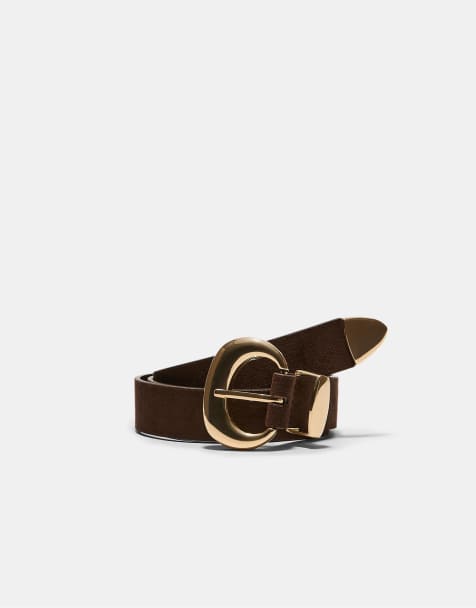 Stradivarius - Brede riem met dubbele gesp in bruin - view 1