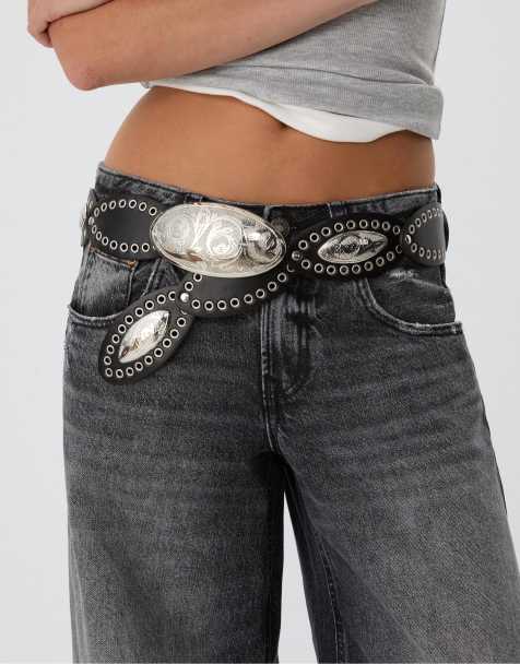 Stradivarius – Breiter Gürtel in Schwarz mit ovaler Schnallen - view 1