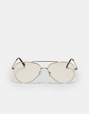 Stradivarius - Brille in Metallic-Gold mit Blaulichtfilter-Gelb