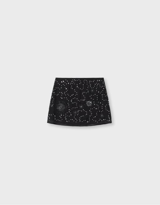 Stradivarius broderad kjol med strass i svart, 7 av 7