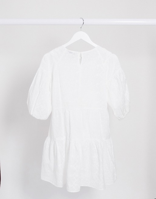 Stradivarius broderie mini dress in white