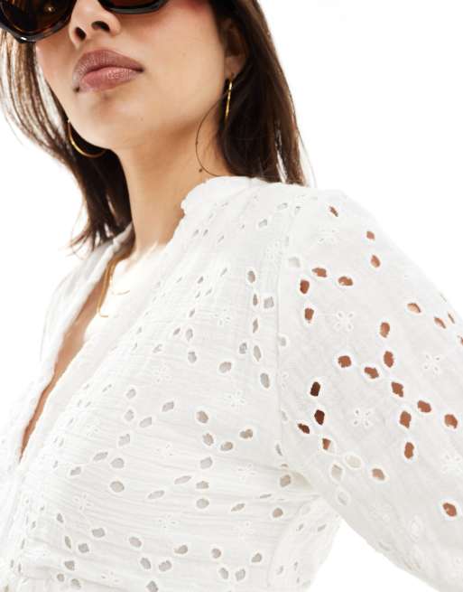 Stradivarius broderie mini dress in white ASOS