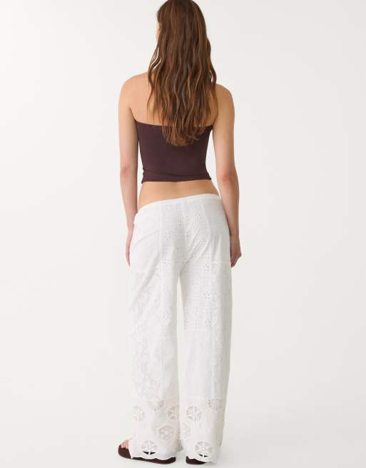 Stradivarius - Broek met borduursels in wit , 2 van 4