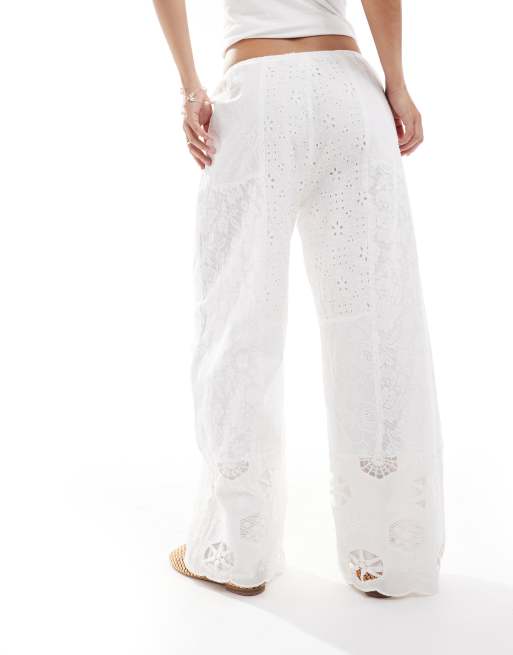 Stradivarius - Broek met broderie en uitsnijdingen in wit, 5 van 5
