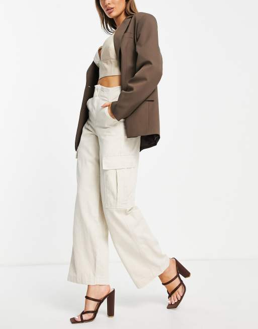Stradivarius - Broek met cargodetail in ecru