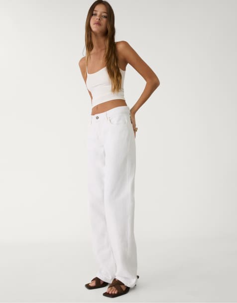 Stradivarius - Broek met lage taille en rechte pijpen in wit - view 1