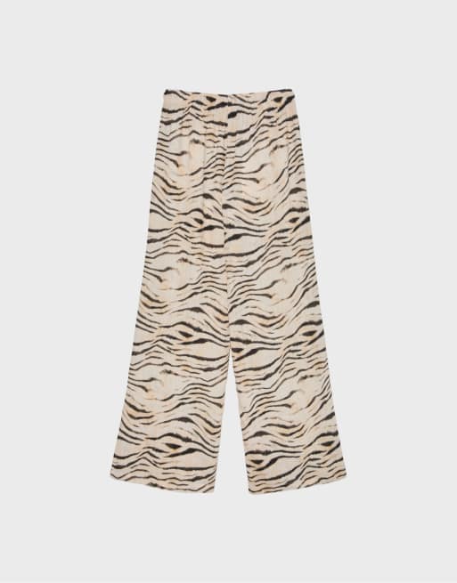 Stradivarius broek met rechte pijpen in beige en linnenlook, 7 van 7