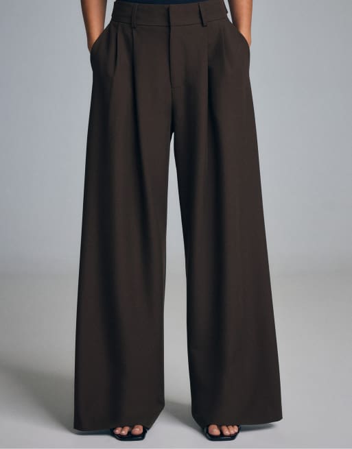 Stradivarius - Broek met superwijde pijpen en verstelbare taille in bruin, 2 van 7