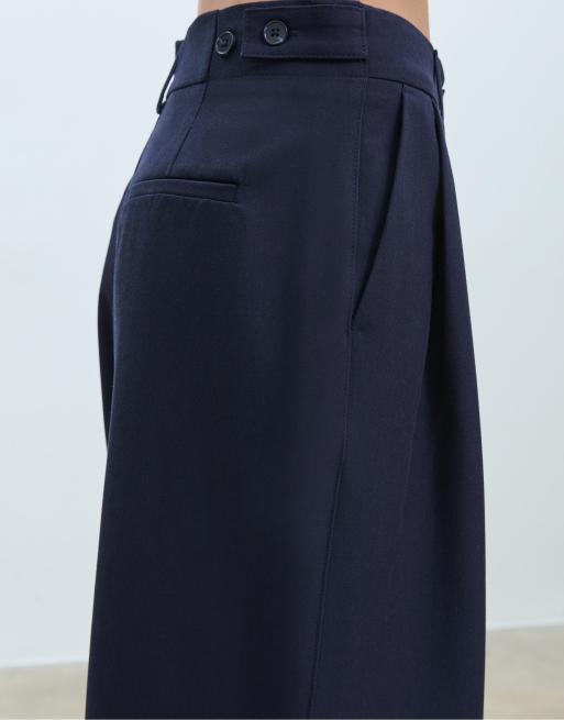 Stradivarius - Broek met superwijde pijpen en verstelbare taille in donkerblauw, 3 van 4