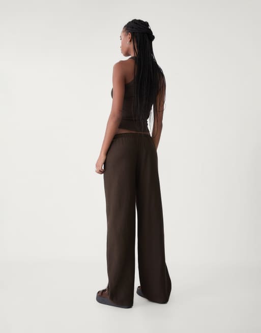 Stradivarius - Broek met trekkoord in bruin, 3 van 5