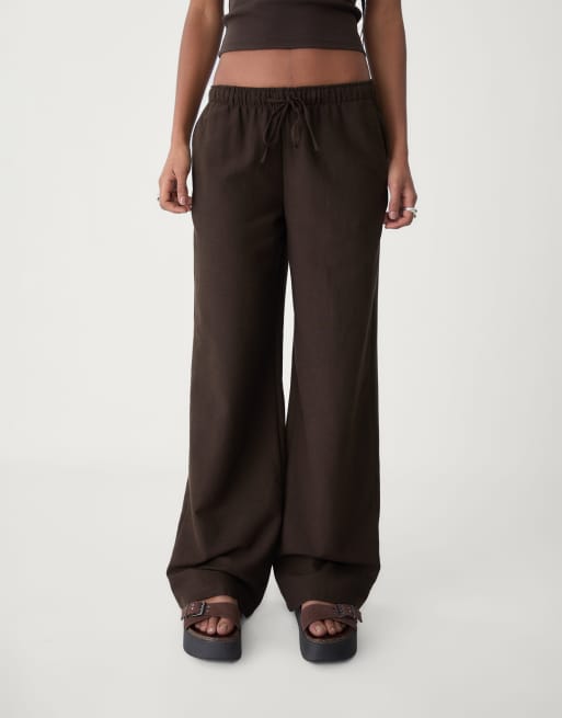 Stradivarius - Broek met trekkoord in bruin, 4 van 5
