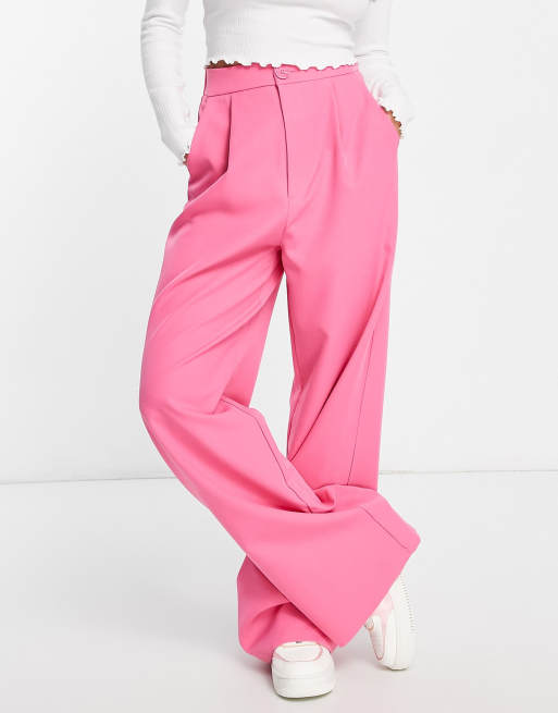 Stradivarius - Broek met wijde pijpen in felroze