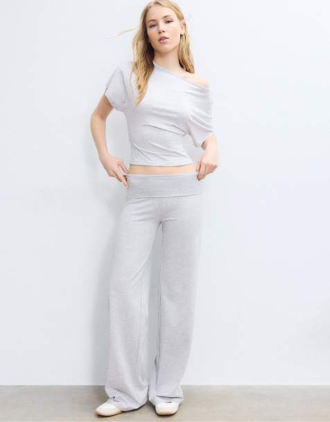 Stradivarius - Broek van mesh met omgeslagen taille in gemêleerd grijs - view 1