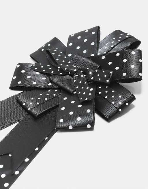 Stradivarius Brosche mit Polka-Dot-Schleife in Schwarz, 4 von 4