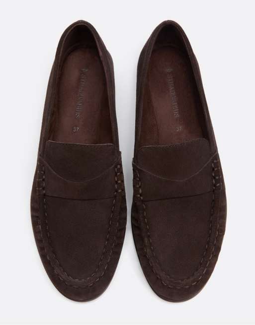 Stradivarius Brown leather loafers in brown, 3 of 5