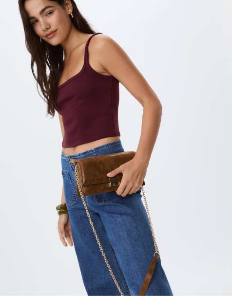 Stradivarius – Brun axelremsväska med metalldetaljer - view 1