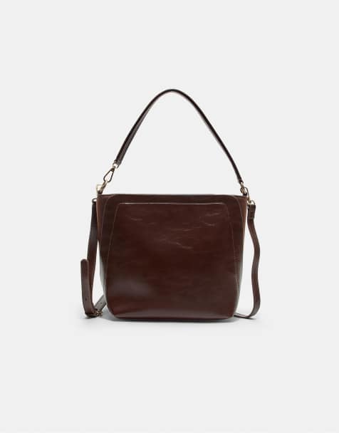 Stradivarius – Brun axelremsväska med platt botten - view 1