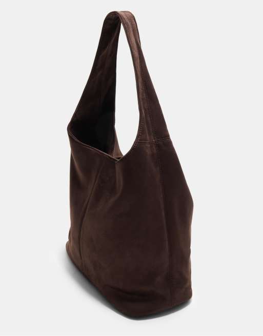 Stradivarius – Brun axelväska i mockaimitation, 3 av 4