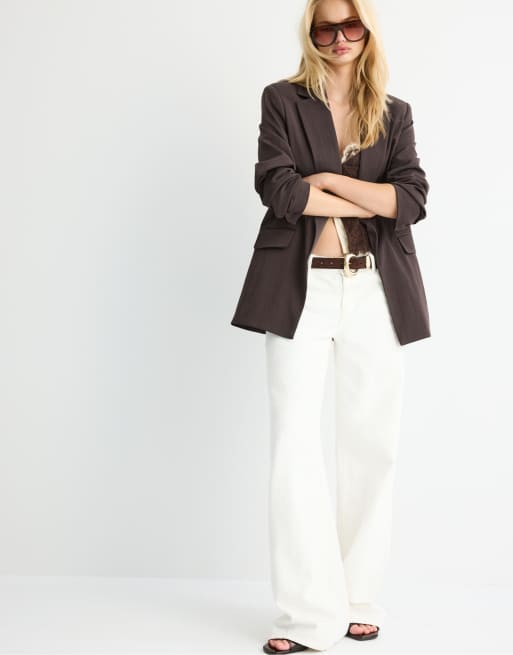 Stradivarius - Brun basis-blazer i rustik stil, 3 af 4