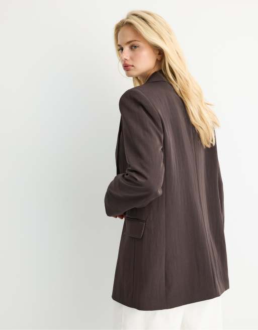 Stradivarius - Brun basis-blazer i rustik stil, 4 af 4