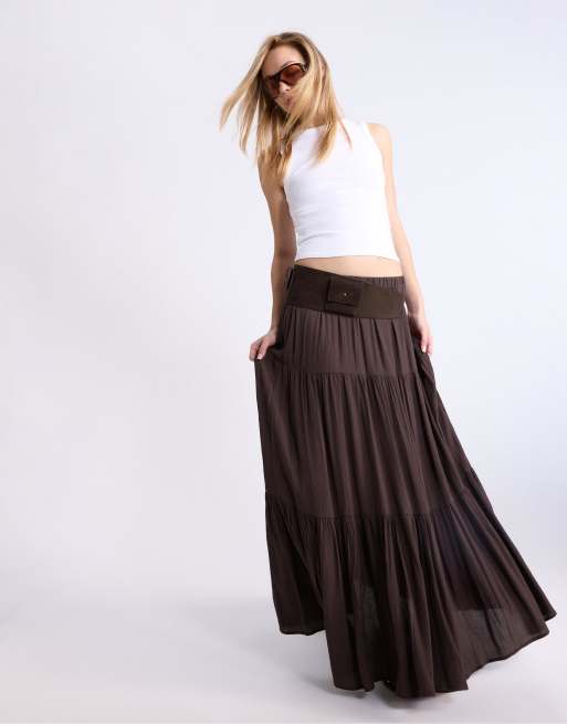 Stradivarius - Brun boho-midinederdel, 4 af 4