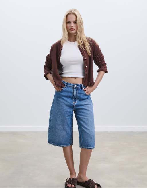 Stradivarius - Brun cardigan i strik med knapper og flæser, 2 af 4