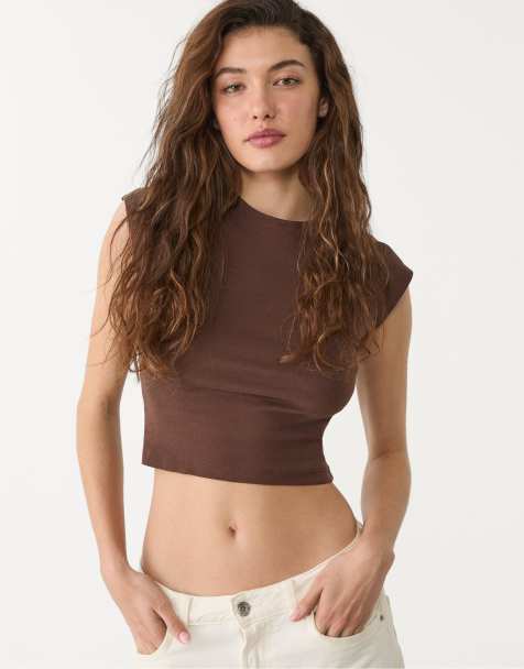 Stradivarius - Brun cropped figursyet T-shirt - view 1