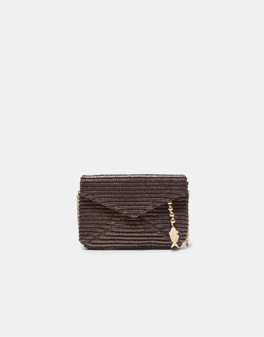 Stradivarius - Brun crossbody-taske i konvolut-stil med raffia-look, 2 af 4