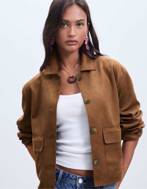 Stradivarius – Brun jacka med fickor i mockaimitation - view 1