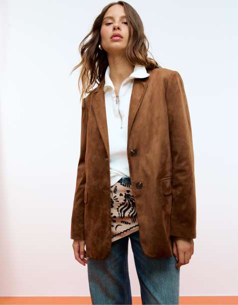 Stradivarius – Brun kavaj i mockaimitation med regular fit - view 1