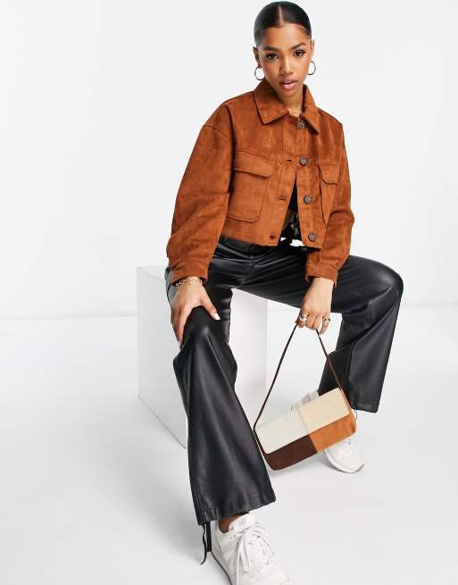 Stradivarius – Brun kort jacka i mockaimitation