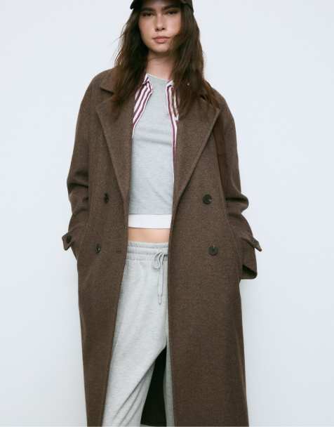 Stradivarius - Brun lang og oversized frakke - view 1