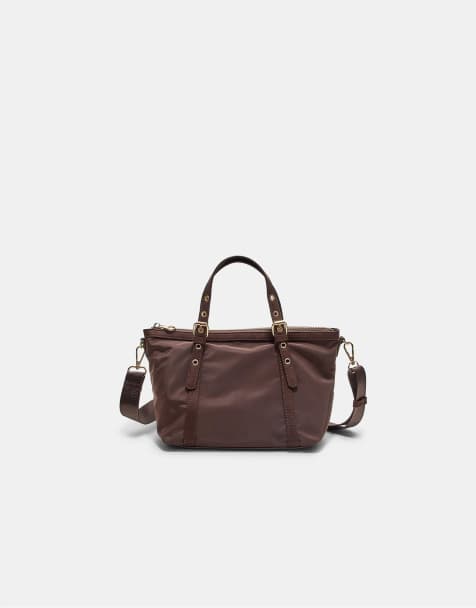 Stradivarius – Brun, liten shoppingväska med axelrem och kontrasterande detaljer - view 1