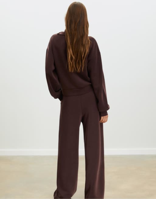 Stradivarius – Brun, mjuk sweatshirt med dragkedja på sidan, 4 av 4