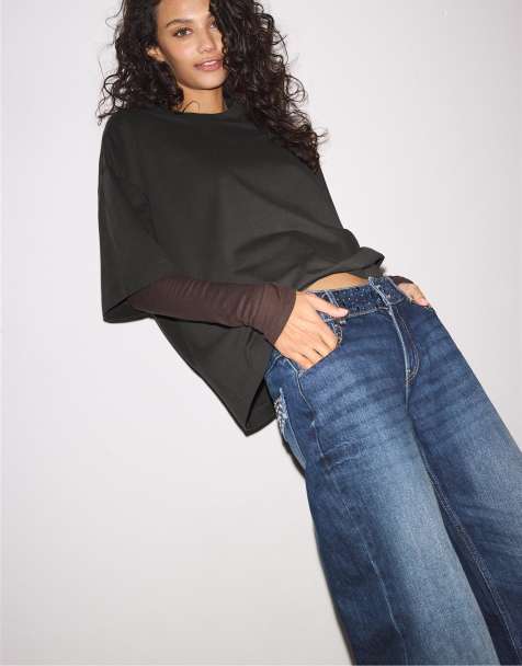 Stradivarius - Brun oversized T-shirt med korte ærmer - view 1